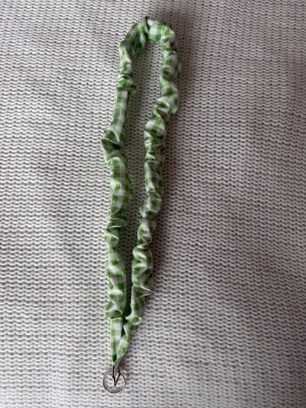 New Handcrafted Green and White Gingham Neck Lanyard Key Holder